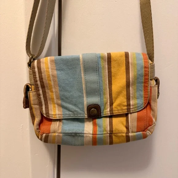 Vintage “Fossil” Striped Multicolor Crossbody Canvas Bag - Picture 15 of 16